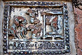 Old Bagan Myanmar. The Mingala Zedi. Well-preserved glazed Jataka plaques. 